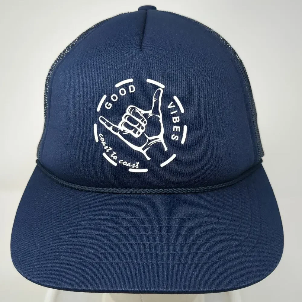 Richardson Trucker Hat Blue One Size Shaka Good Vibes Coast to Coast Mesh Rope